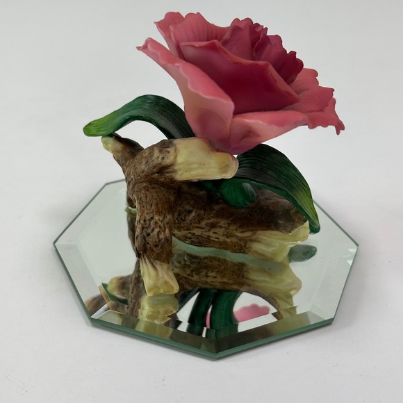Reflections in Bloom Porcelain Rose Figurine on Mirrored Base 1999 Cosmos - Picture 4 of 7